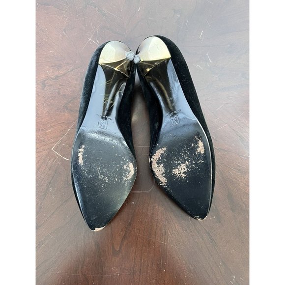 VTG Bruno Magli 90s Black Velvet Pumps Gold Heels Classic Italy Sz 8 - Picture 7 of 12